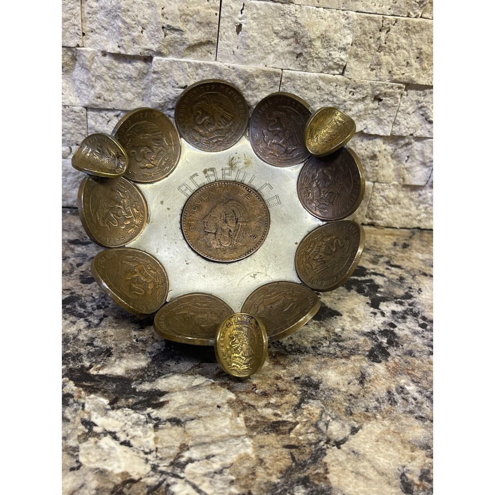 Vintage Acapulco Mexico Souvenir Ash Tray 1960's Centavos Welded Coins